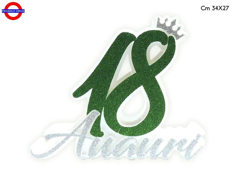 POLY 18 ANNI - 18 VERDE - ARGENTO GLITTER CM.37X30