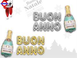 MYLAR SCRITTA BUON ANNO E BOTTIGLIA CM.40 2 COLORI