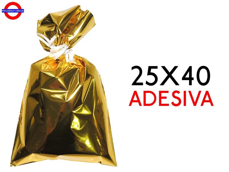 BUSTE POLIPROP.CON PATELLA ADESIVA METAL ORO 25X40