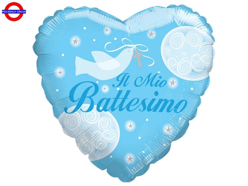 MYLAR BATTESIMO SUPER SHAPE CUORE CELESTE 36