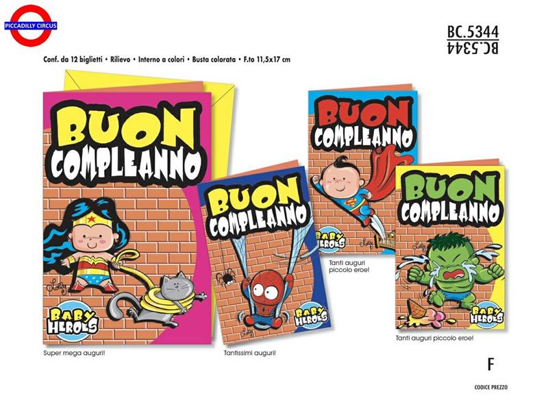 BIGLIETTO BIMBI - COMPLEANNO DA SUPEREROI 4 ASS.