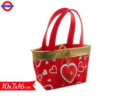 CESTINO STOFFA CON MANICI CUORI BORDO ORO CM.16X25