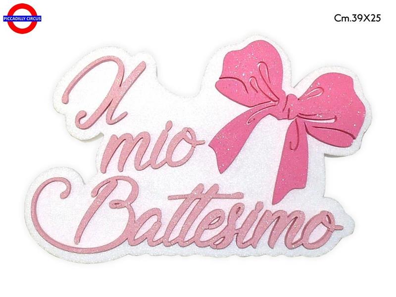 POLY LIETO EVENTO - BATTESIMO FIOCCO ROSA CM.39X25