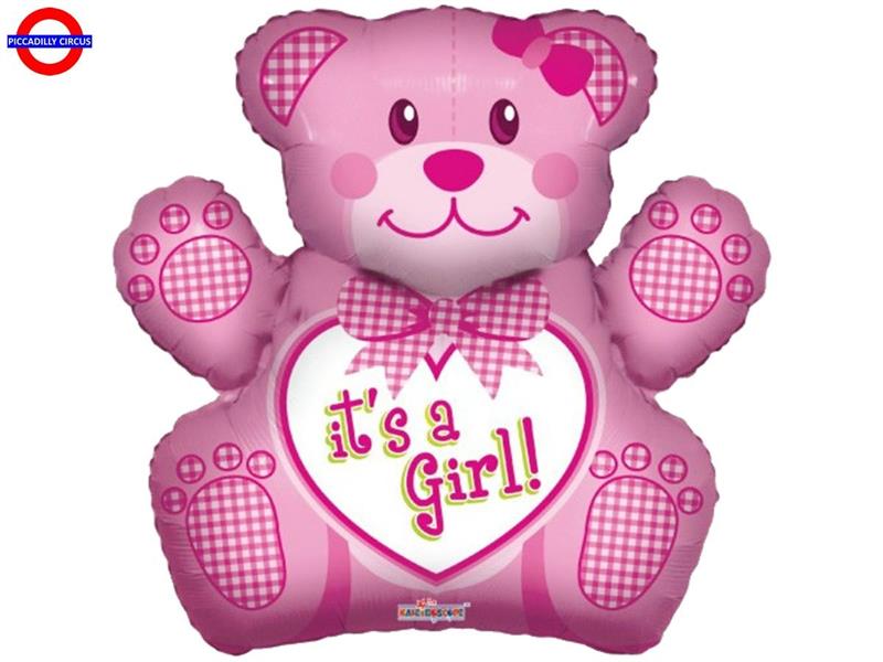 MYLAR NASCITA SUPER SHAPE BABY GIRL BEAR 28