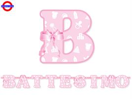 BATTESIMO ROSA FESTONE SCRITTA MT.1.40