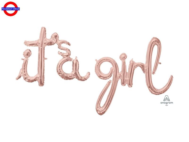 MYLAR NASCITA AIR FILLED IT`S A GIRL ROSE GOLD