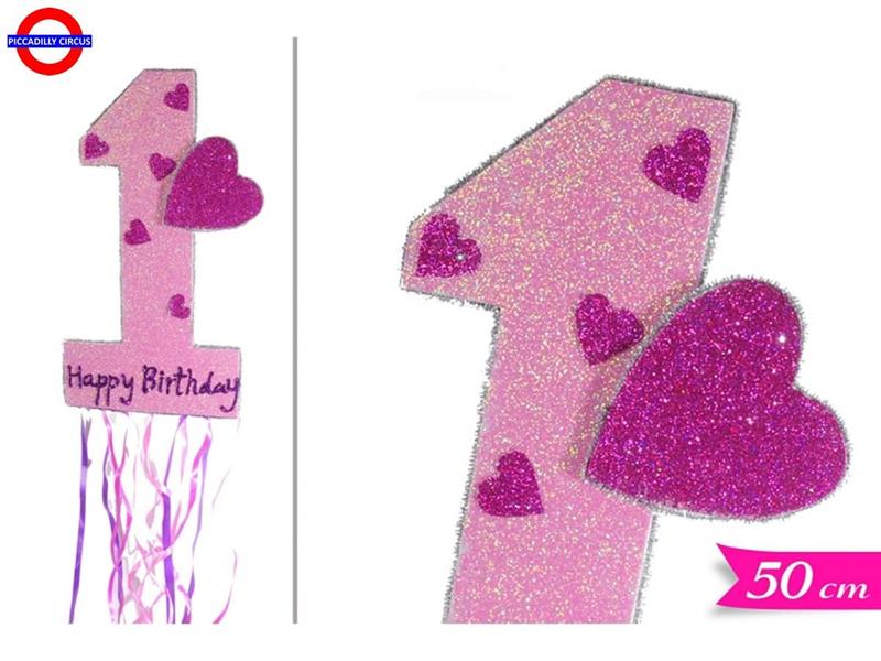 DECO 1° COMPLEANNO ROSA GLITTER CM.50 + FRANGE