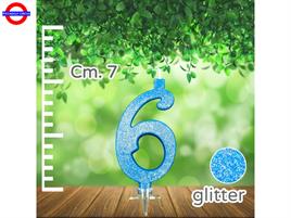 CANDELINA NUM. GLITTER BLU CM.7 N°6