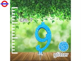 CANDELINA NUM. GLITTER BLU CM.7 N°9