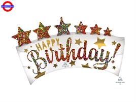 MYLAR HAPPY BIRTHDAY SUPER SHAPE BANNER GLITTER