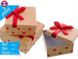 SET 3 SCATOLE QUADRATE CON FIOCCO 14X14