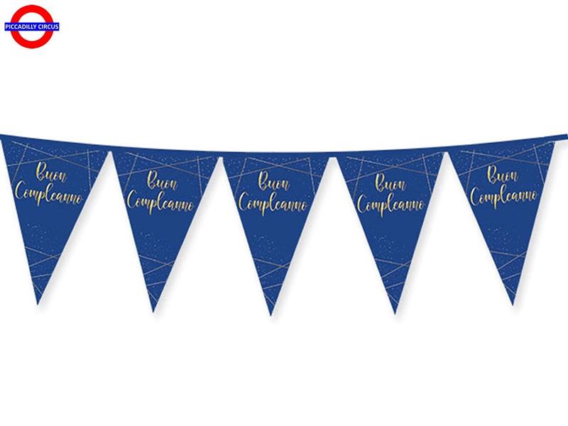 BUON COMPLEANNO FESTONE BANDIERINA BLUE GOLD CM.300X30