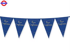 BUON COMPLEANNO FESTONE BANDIERINE BLUE GOLD CM.300X30