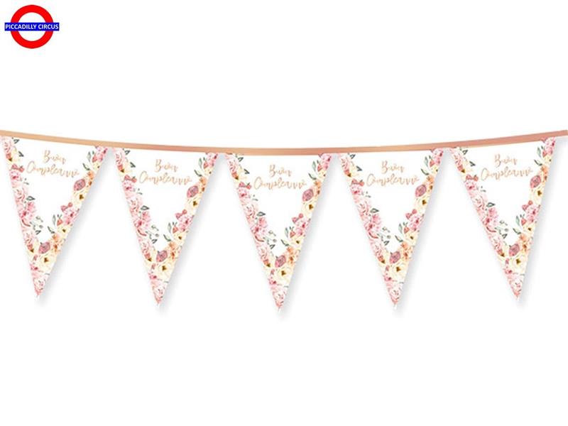 BUON COMPLEANNO FESTONE BANDIERINA ROSE GOLD CM.300X30