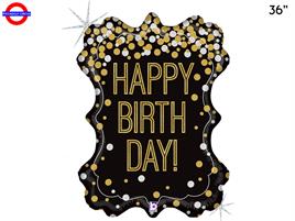MYLAR HAPPY BIRTHDAY SUPER SHAPE 34 CM.86 NERO ORO