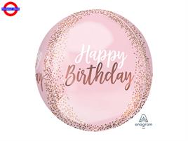 MYLAR HAPPY BIRTHDAY ORBZ ROSE GOLD