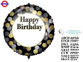 MYLAR HAPPY BIRTHDAY 18 PERSONALIZZABILE CON STICKERS