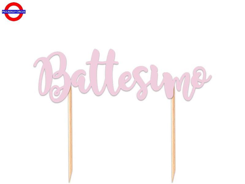 CAKE TOPPER BATTESIMO ROSA CM.20X13