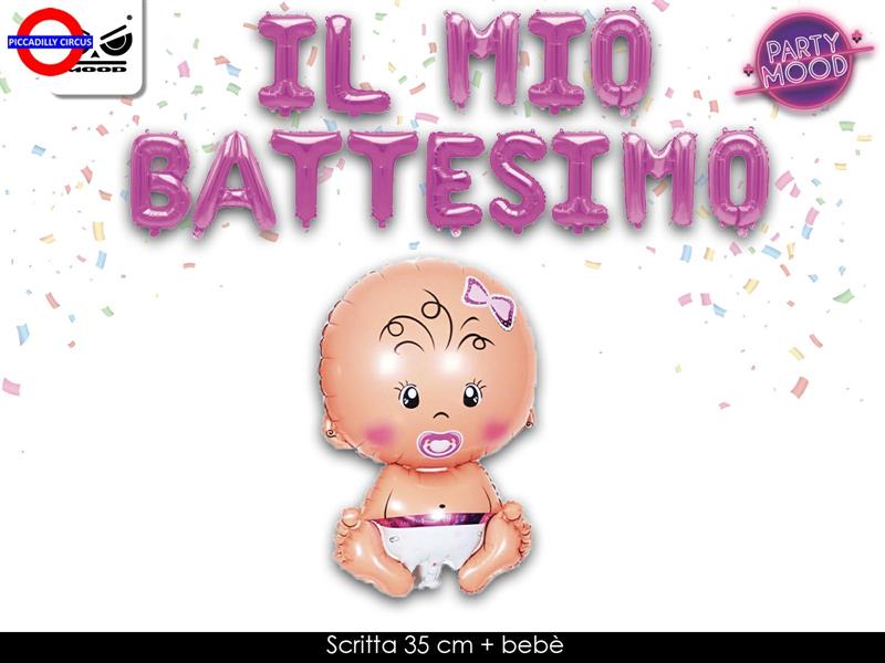 MYLAR BATTESIMO SUPER SHAPE BIMBA E SCRITTA CM.40