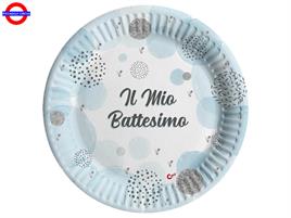 BATTESIMO CONFETTI CELESTE COMPO. 8 PIATTI D.23 CM