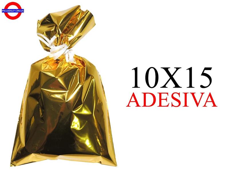 BUSTE POLIPROP.CON PATELLA ADESIVA METAL ORO 10X15