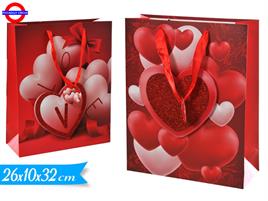 SHOPPER CUORI LOVE GLITTER CM.26X32+10 4 SOGG