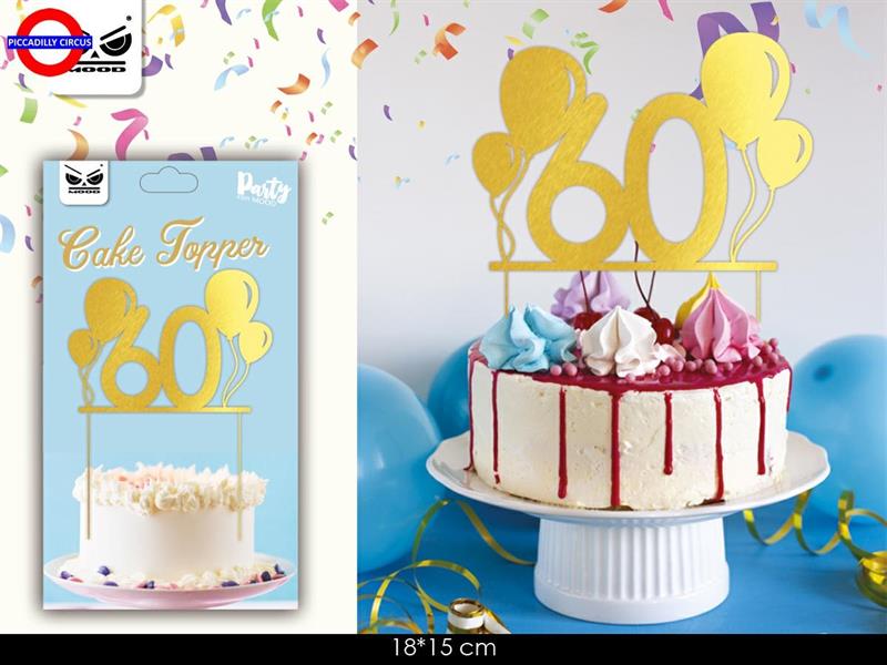 CAKE TOPPER 60 ANNI METAL ORO CM.20X16