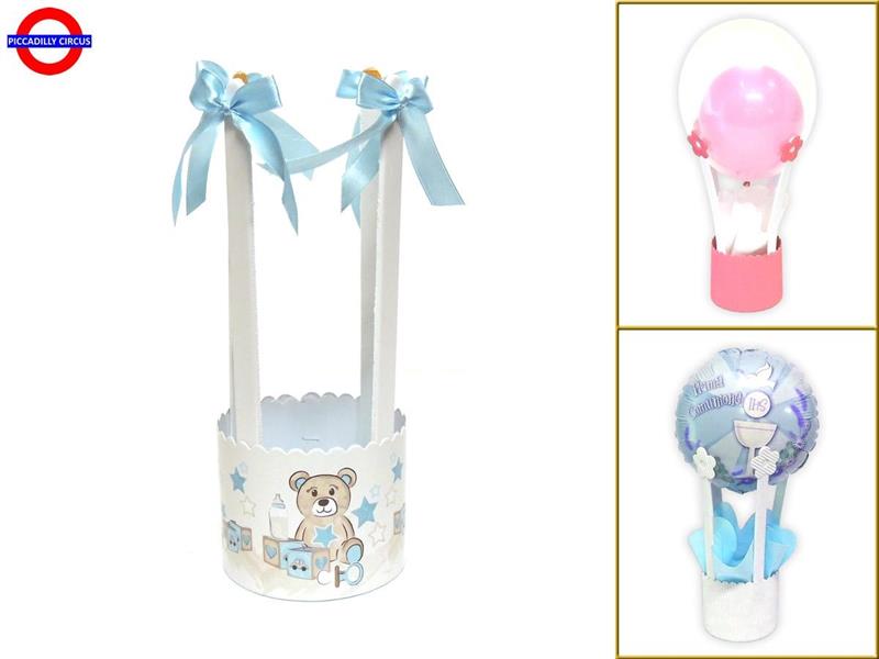 CESTINO MONGOLFIERA PICCOLO ORSO CUBI CELESTE
