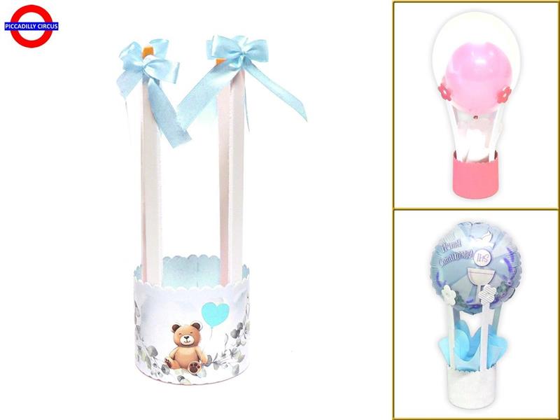 CESTINO MONGOLFIERA PICCOLO ORSO PALLONE CELESTE