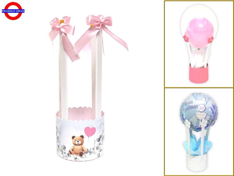 CESTINO MONGOLFIERA PICCOLO ORSO PALLONE ROSA