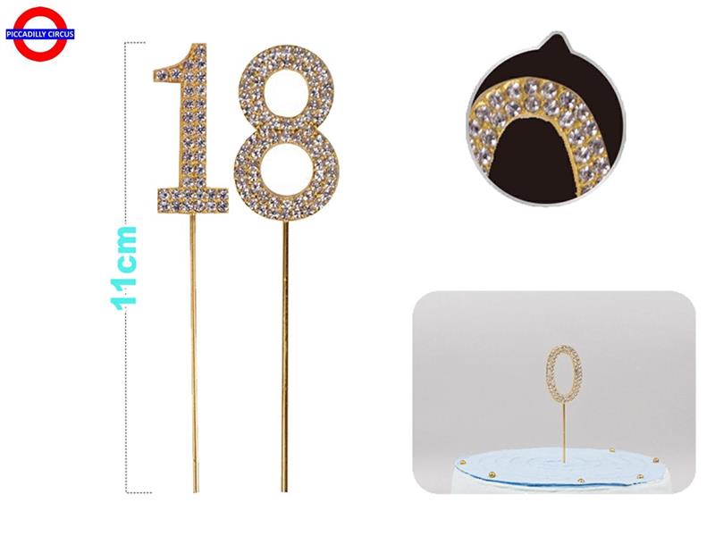 CAKE TOPPER NUMERO 18 METAL STRASS CM.11