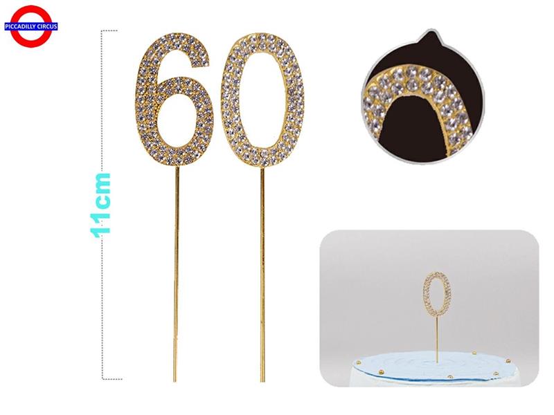 CAKE TOPPER NUMERO 60 METAL STRASS CM.11