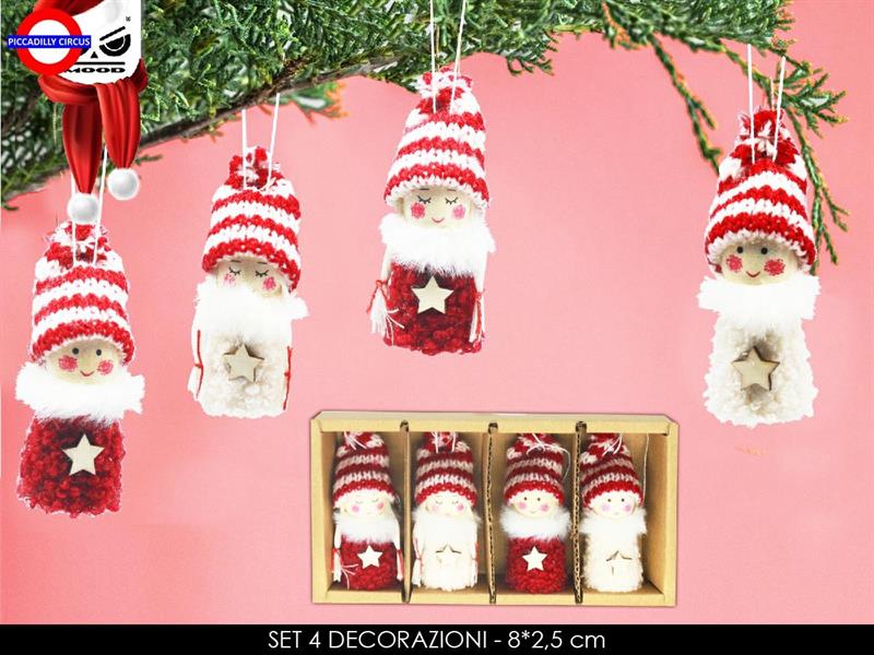 SET 4 DECORAZIONI ALBERO GNOMO STELLINE