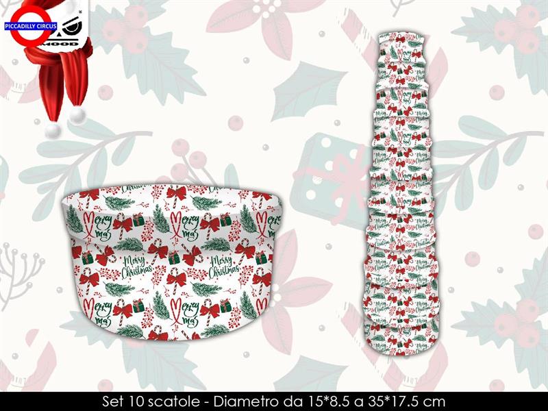 SET 10 SCATOLE ROTONDE MERRY CHIRSTMAS