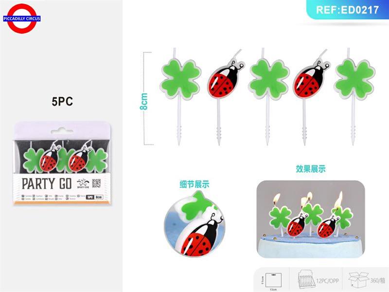 CANDELINA COCCINELLA QUADRIFOGLIO CM.8 BL.5 PEZZI