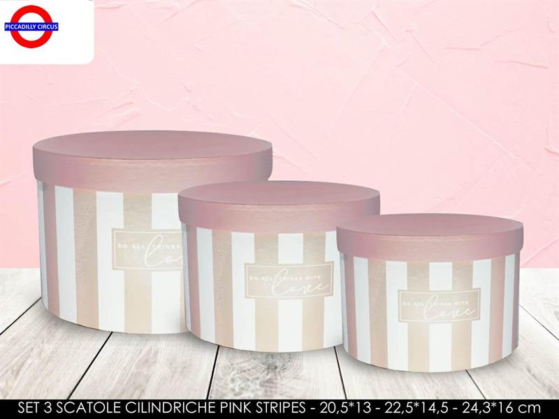 SET 3 SCATOLE CILINDRO PINK STRIPS