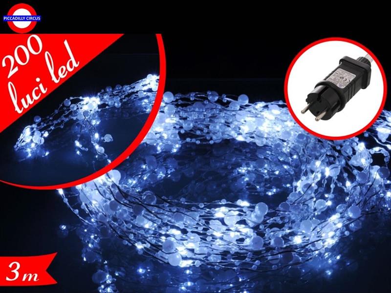 CATENA LUMINOSA PERLE 200 LED 10 STRINGHE CM.140+3 MT CA