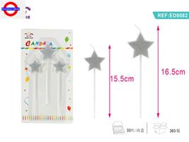 CANDELINA STELLA GLITTER ARGENTO CM.15.5 CF.3 PZ
