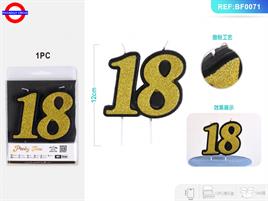 CANDELINA 18 ANNI NERA GLITTER ORO CM.12