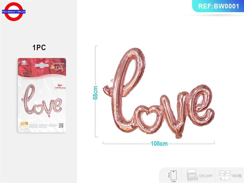 MYLAR AMORE SUPER SHAPE SCRITTA LOVE ROSE GOLD CM.108