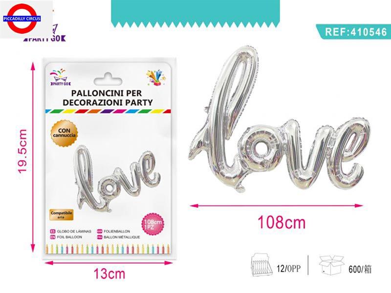 MYLAR AMORE SUPER SHAPE SCRITTA LOVE ARGENTO CM.108