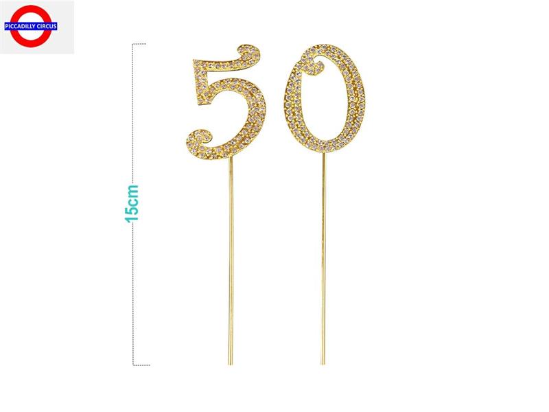 CAKE TOPPER NUMERO 50 METAL ORO STRASS CM.15