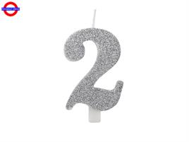 CANDELINA NUM. GLITTER ARGENTO CM.9.5 N°2 BIO