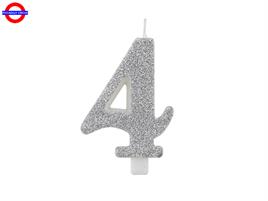 CANDELINA NUM. GLITTER ARGENTO CM.9.5 N°4 BIO