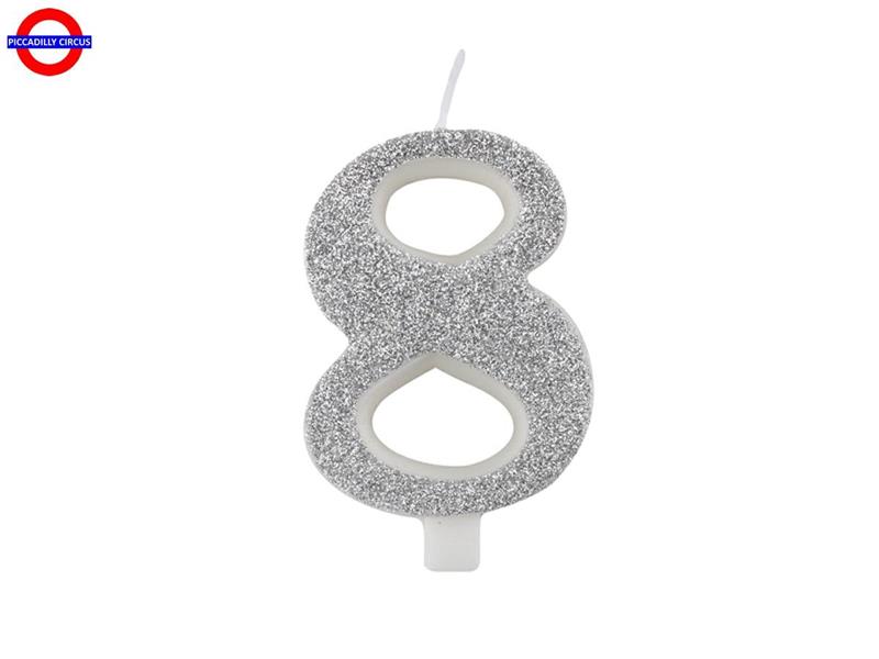 CANDELINA NUM. GLITTER ARGENTO CM.7 N°8