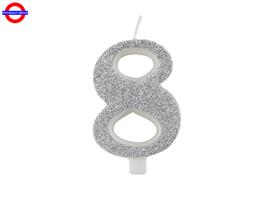 CANDELINA NUM. GLITTER ARGENTO CM.9.5 N°8 BIO
