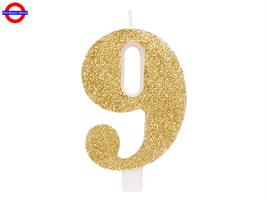 CANDELINA NUM. GLITTER ORO CM.9.5 N°9 BIO