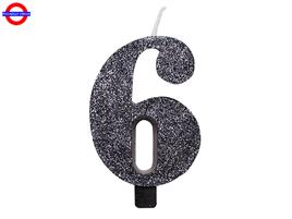 CANDELINA NUM. GLITTER NERO CM.9.5 N°6 BIO