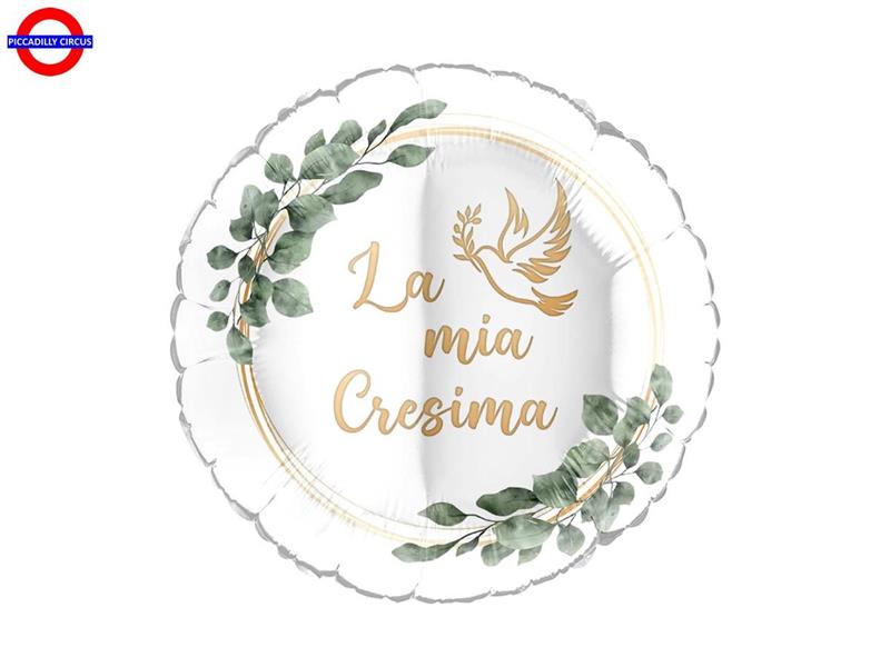 MYLAR CRESIMA 18 LA MIA CRESIMA FOGLIE E COLOMBA