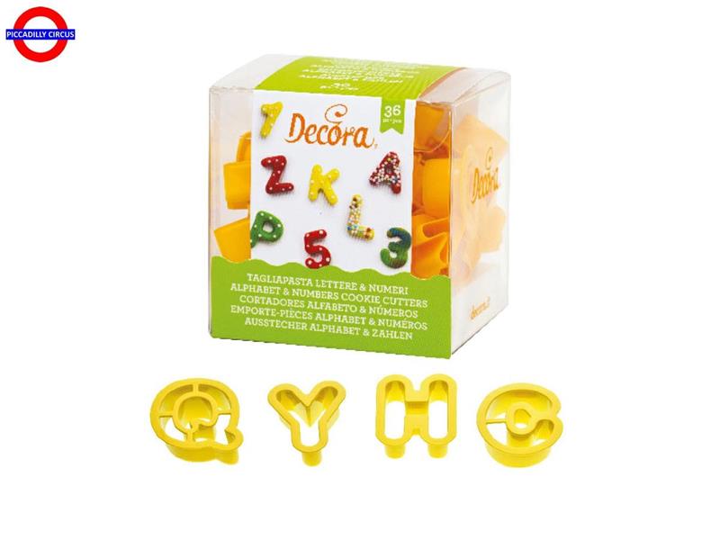 TAGLIAPASTA LETTERE E NUMERI PICCOLI 2X1,6 CM SET 36 PZ